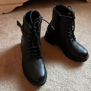 Red Dress Black Slay Combat Boots